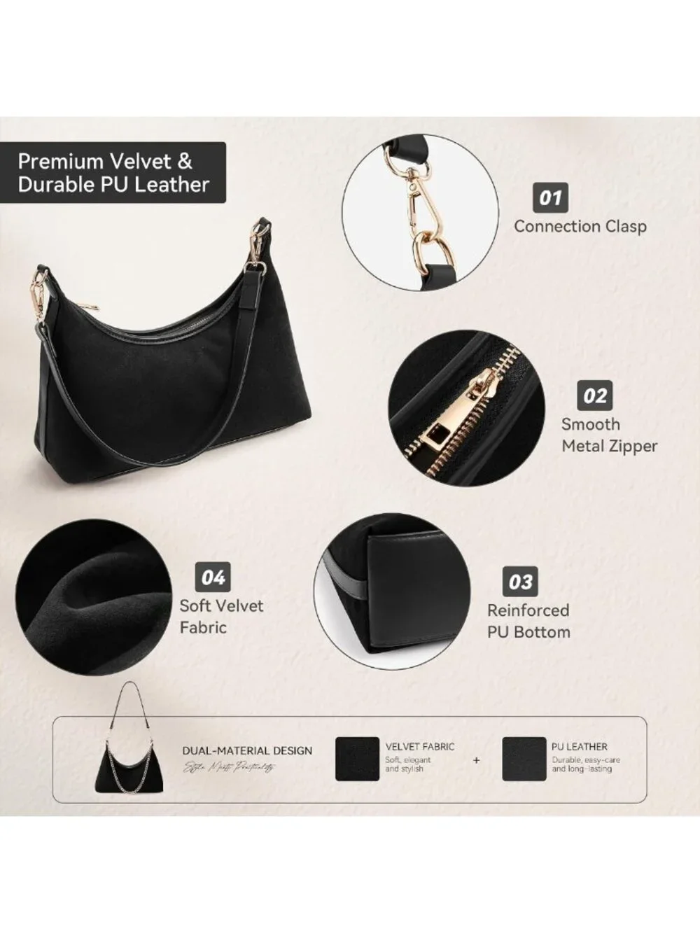 Chic Suede Small Hobo Bag for Women, Versatile with 3 Detachable Straps
